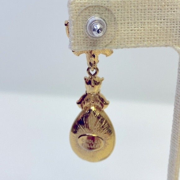 Nolan Miller Glamour Collection Faux Pearl & Amethyst Dangle Drop Earrings - Picture 3 of 8